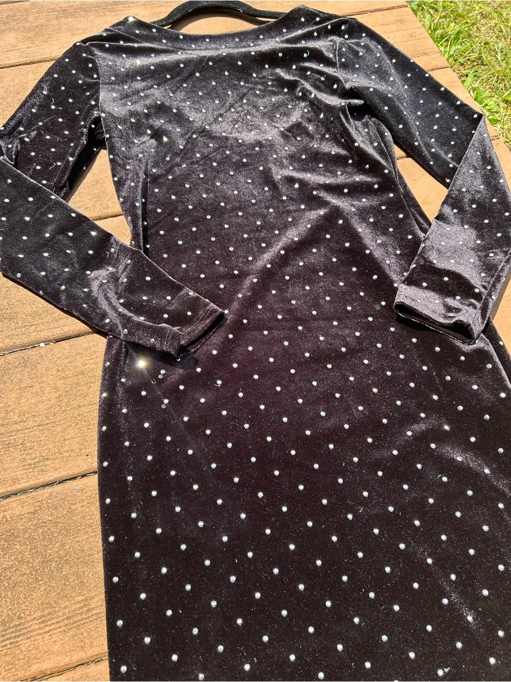 H&M Black Velvet Long-Sleeve Rhinestone Dot Dress